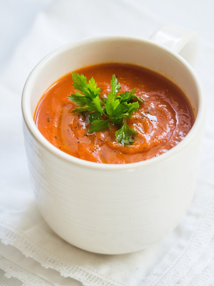 Tomato cream soup in a cup