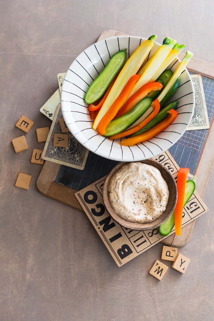 Vegetable sticks with dip for game night