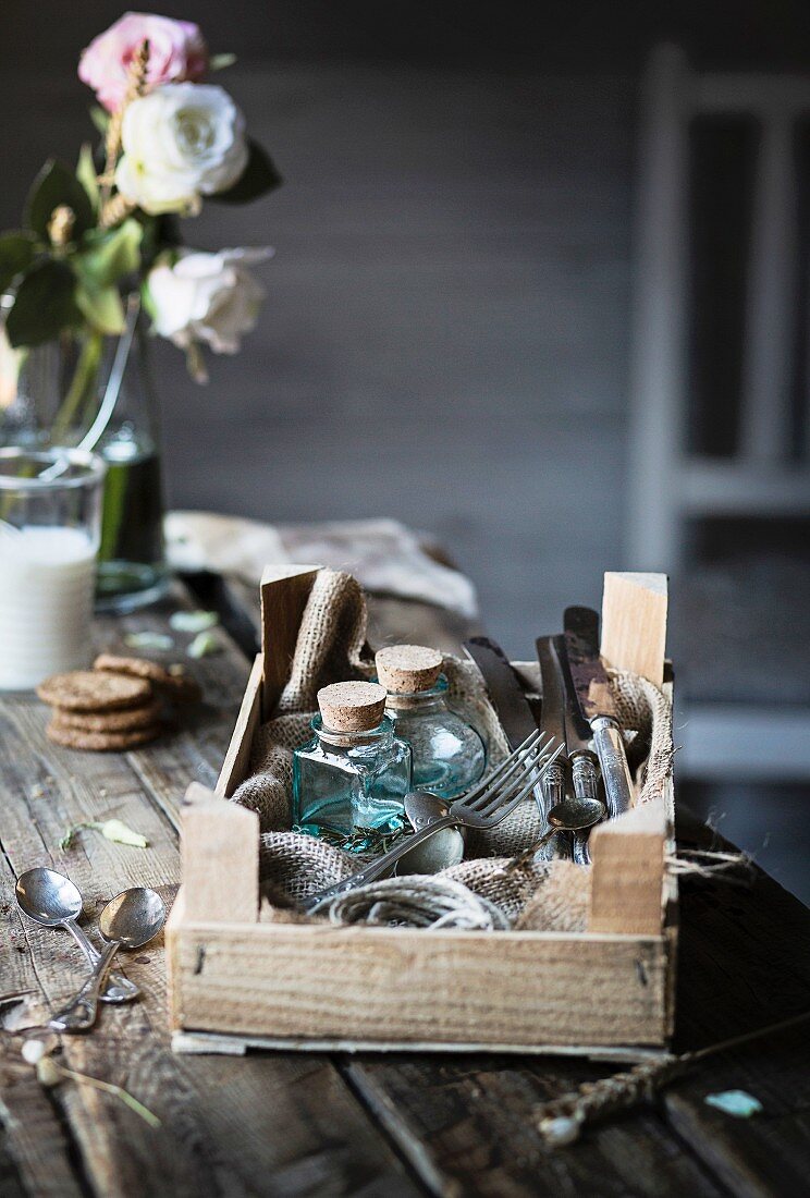 Vintage props on wooden table