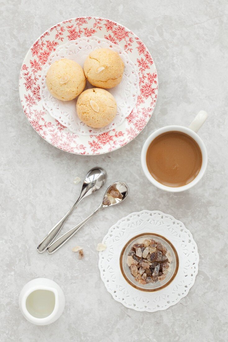 Italian Almond Amaretti Cookies and Coffee