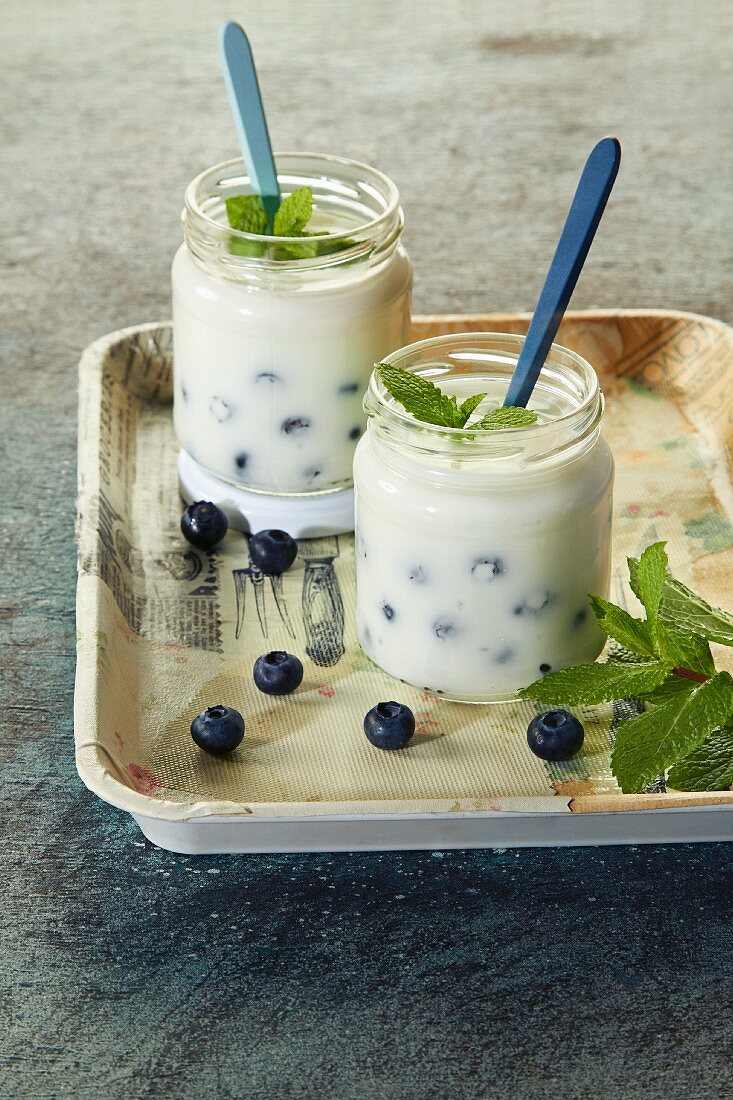 Blueberry yoghurt in a jar