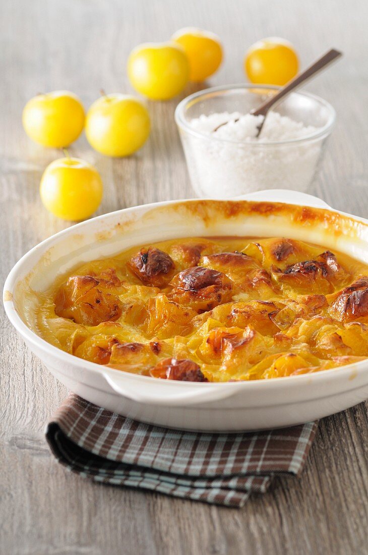 Yellow plum bake with coconut