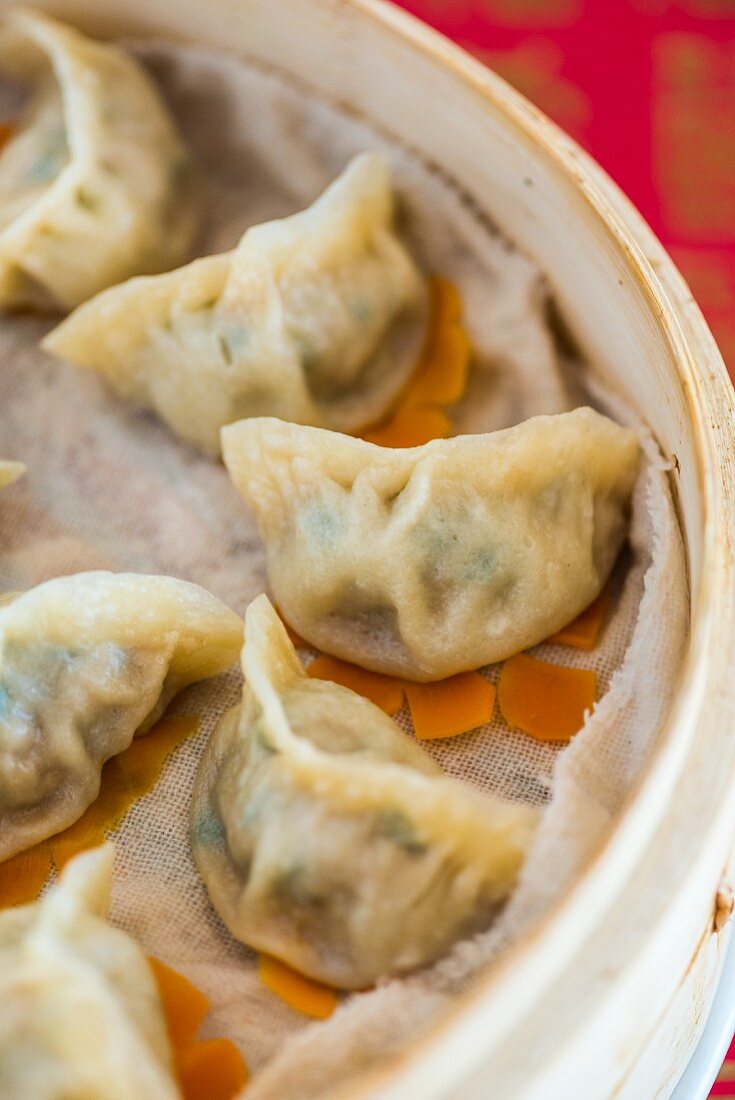 Dim sum in bamboo steamer (China)