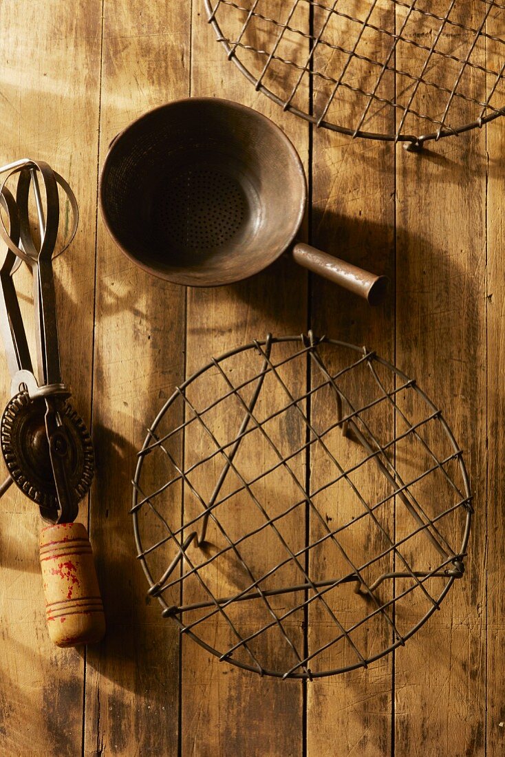 Various vintage kitchen utensils