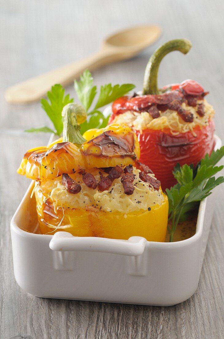 Peppers stuffed with rice and bacon