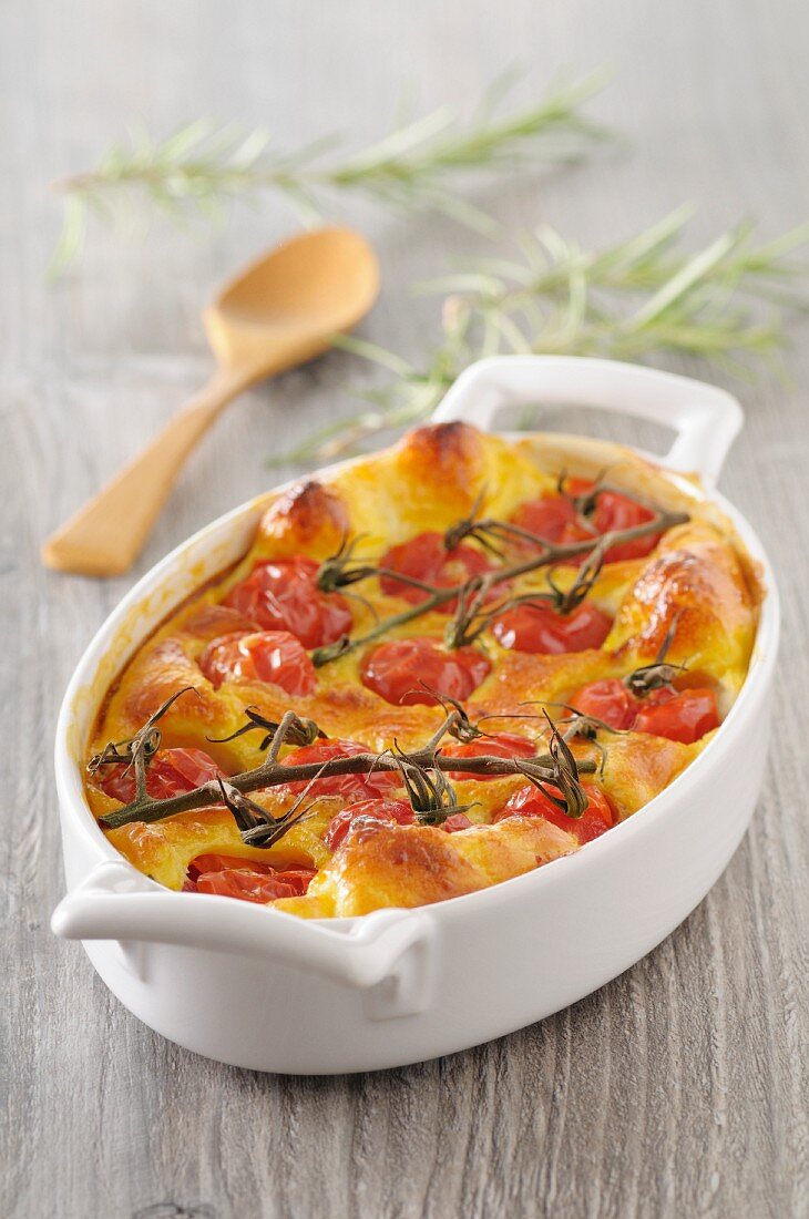 Casserole with cherry tomatoes