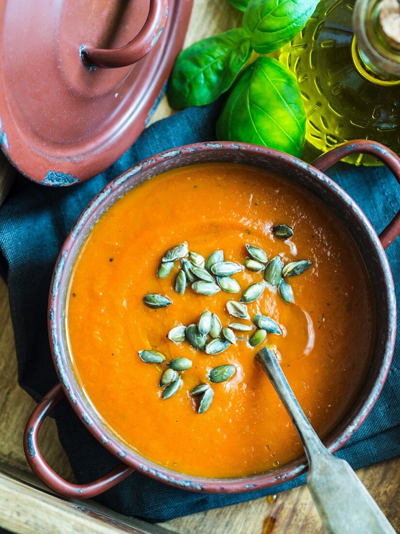 Pumpkin soup in a small pot