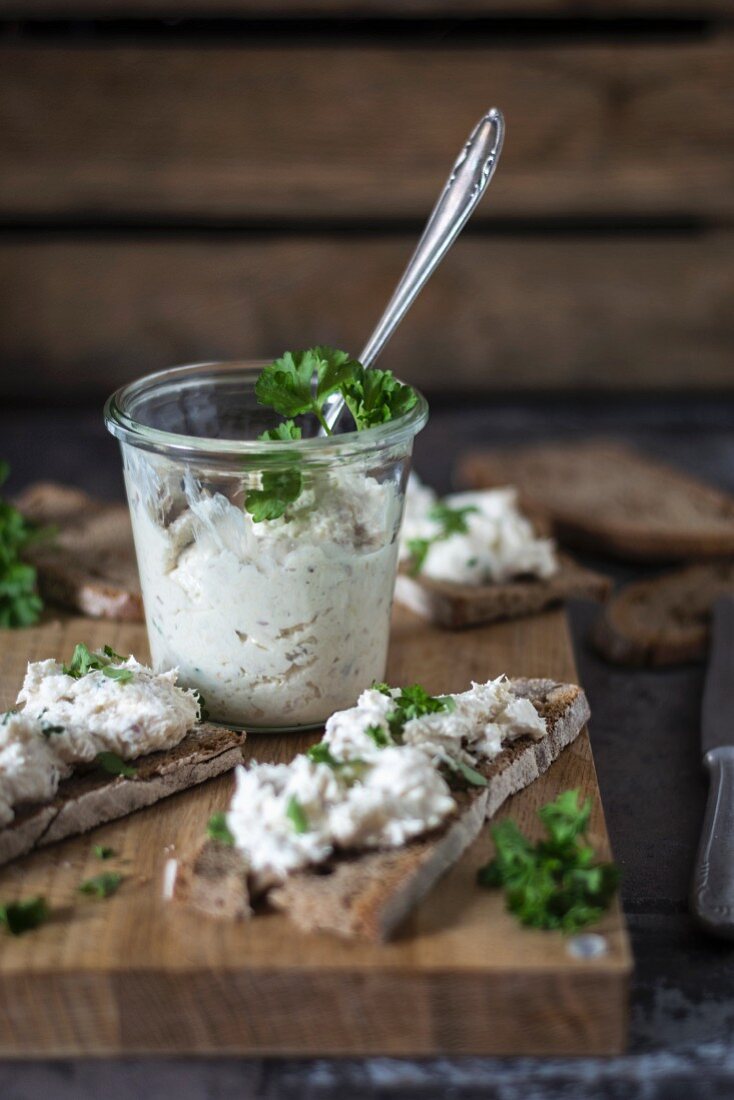 Trout cream with horseradish and parsley for spreading on bread