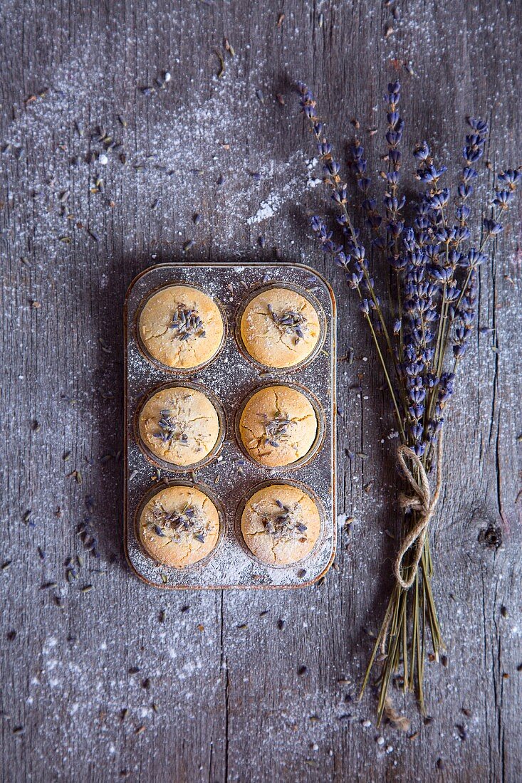 Lavender Shortbread Cookies on an old wooden table.