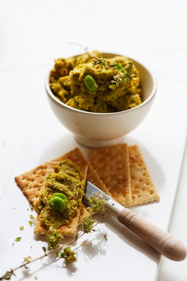 Fava bean pate and crispbread