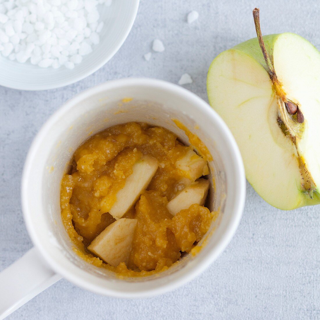 Apple cupcake with scattered sugar, unbaked