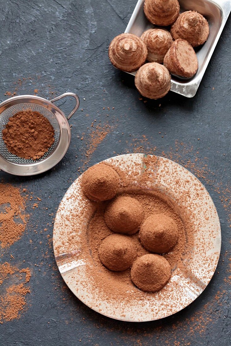 Chocolate truffles, sprinkled with cocoa powder