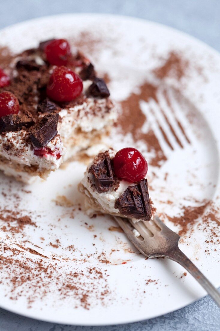 Tiramisu with cherries and chocolate