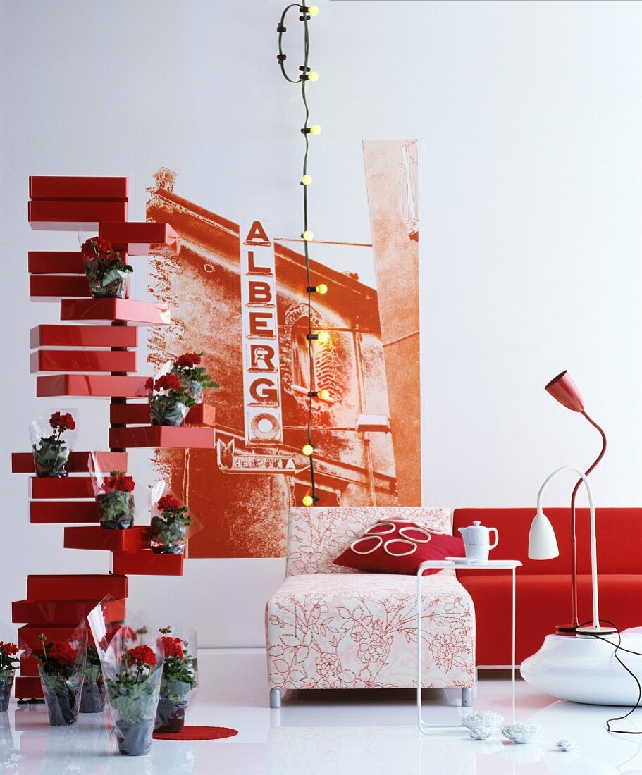 Creative ideas in living room in shades of red