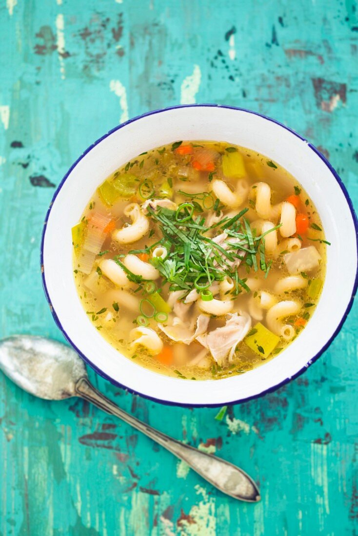 Classic chicken soup with pasta