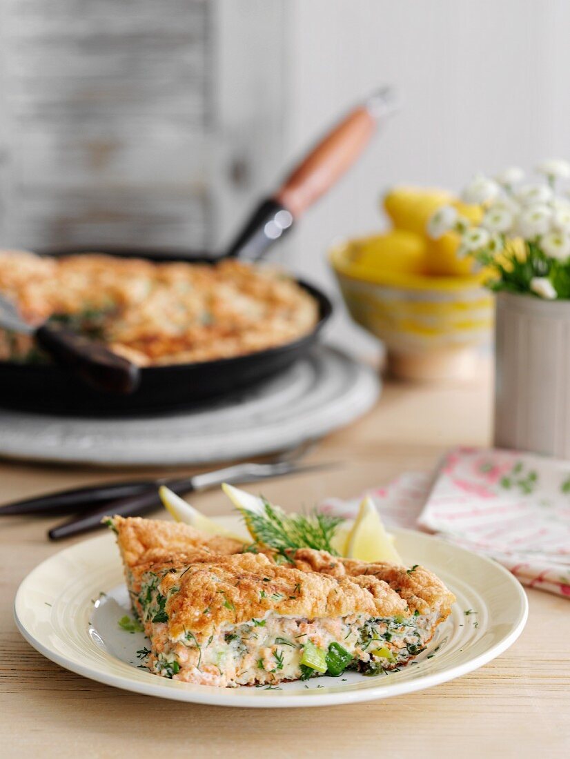 Souffle omelette with smoked salmon, dill and chives