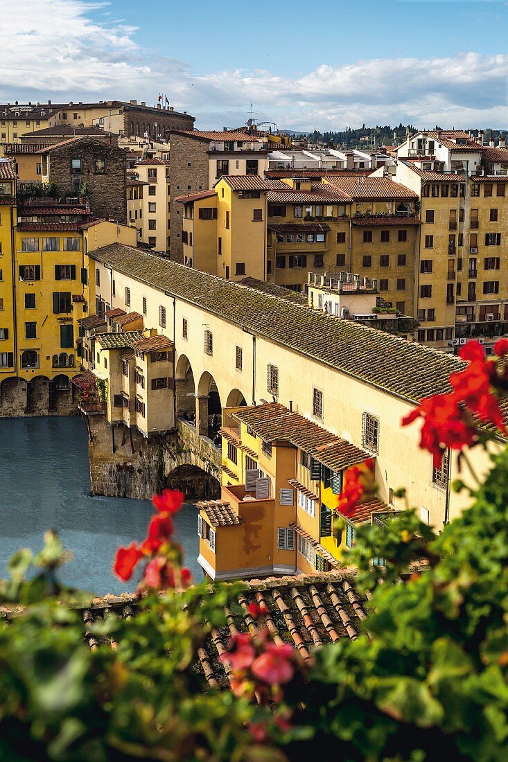 The Ponte Vecchio, the oldest bridge over the Arno River in Florence, Italy