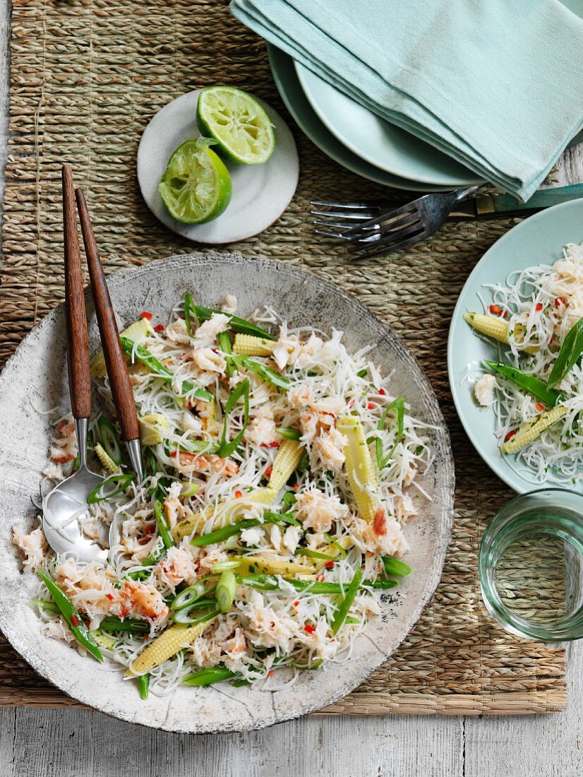 Rice noodles with crab and vegetables (Asia)