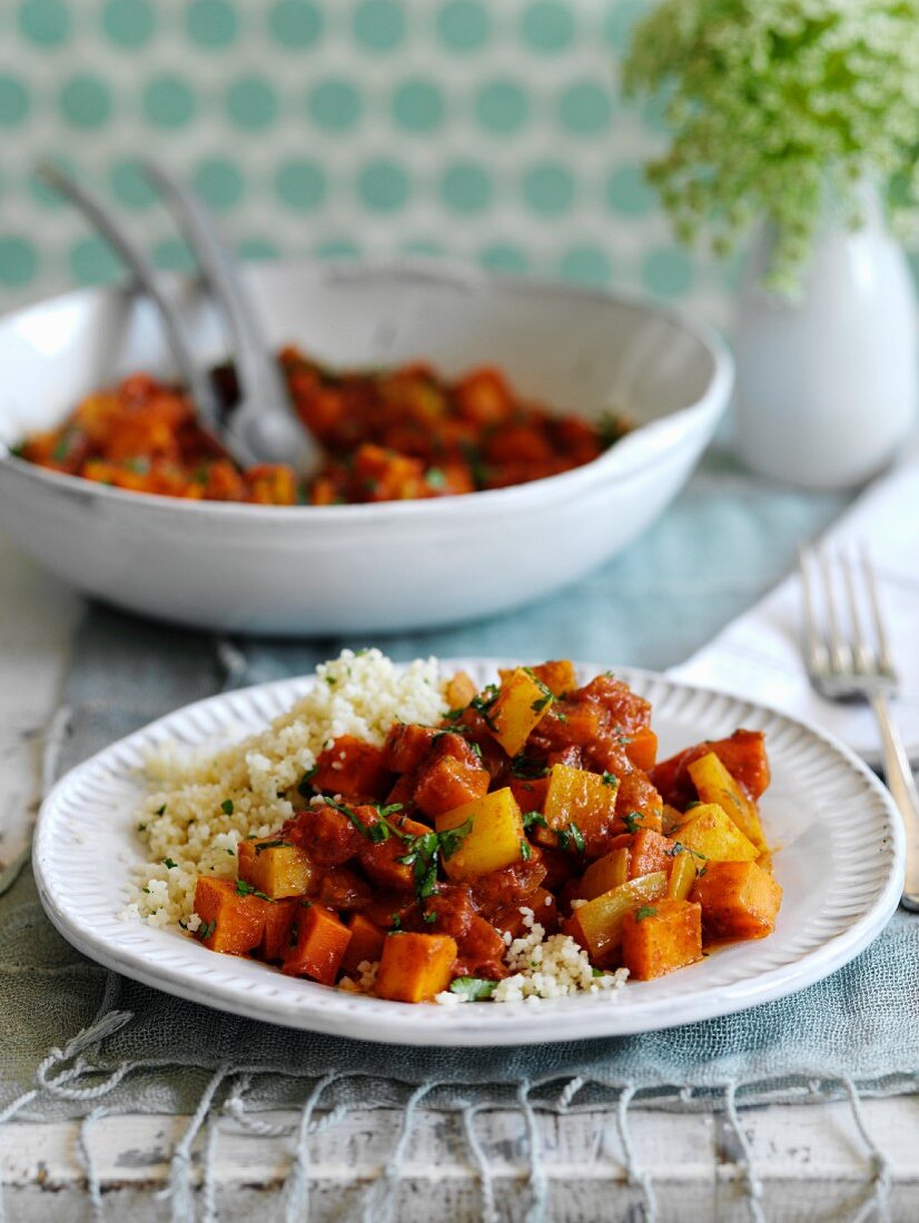 Sweet potato tagine with carrot and couscous