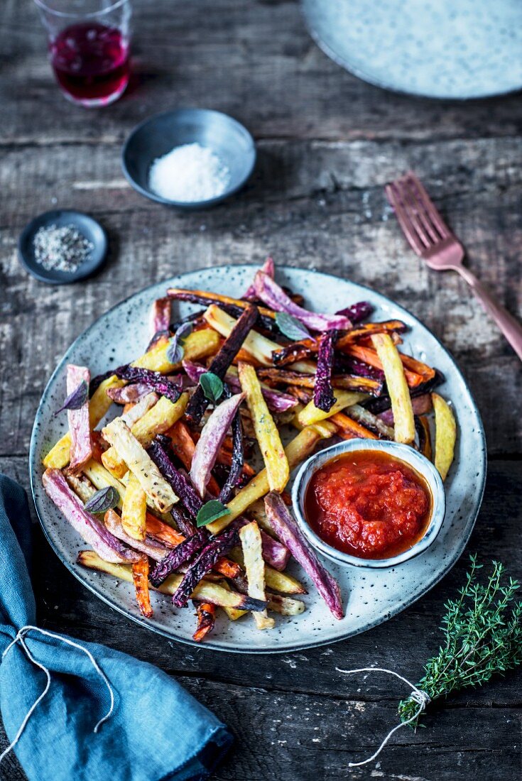 Vegetable fries with ketchup