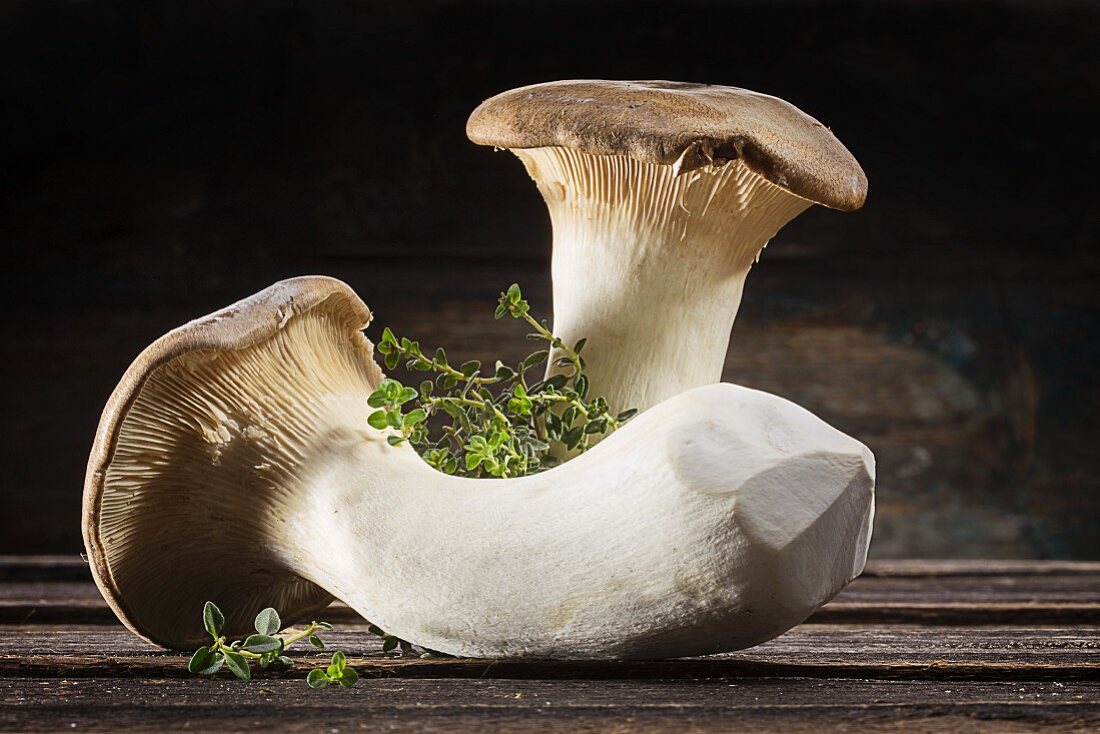 Two fresh mushrooms and thyme