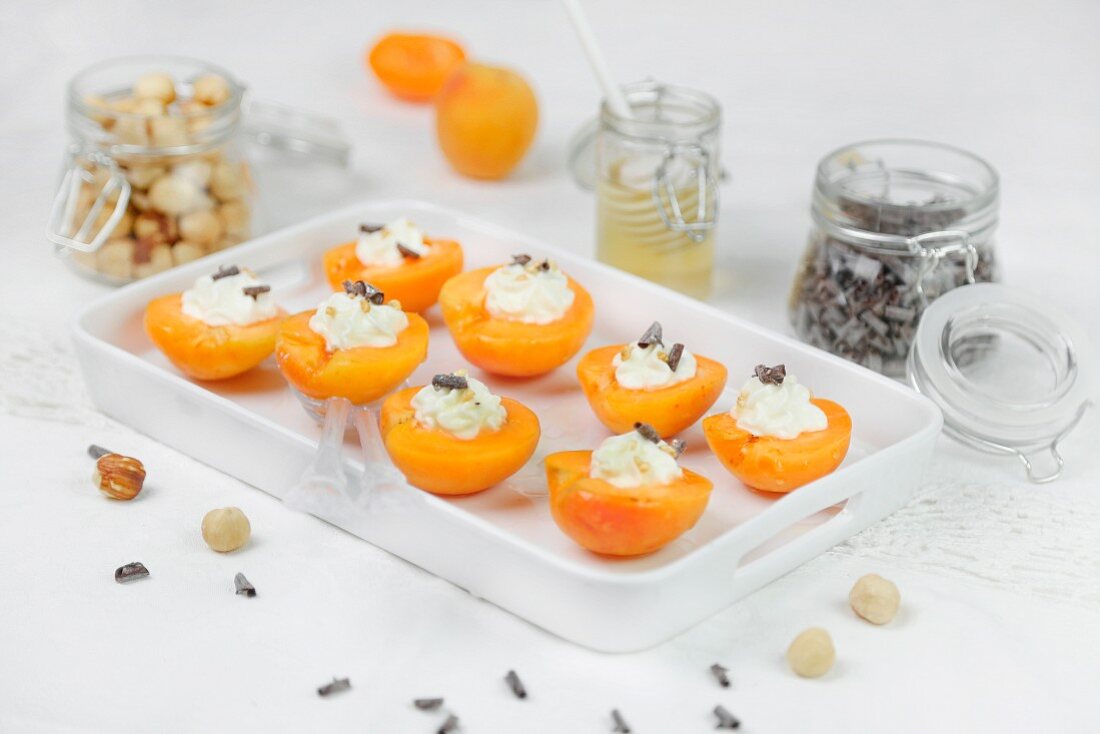 Apricots with cream cheese honey and chocolate