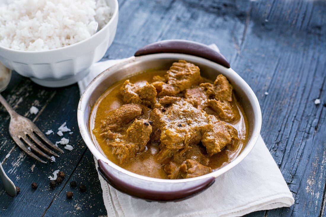 Lamb curry with rice (India)
