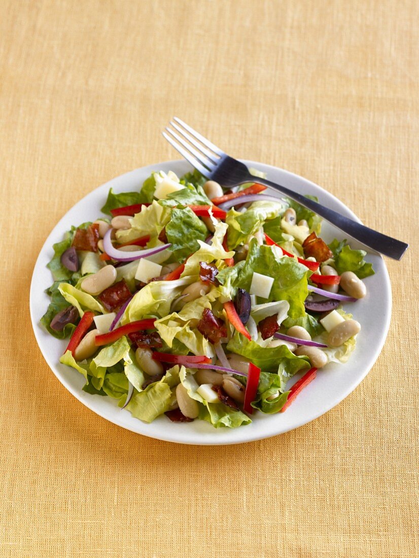 Blattsalat mit weissen Bohnen