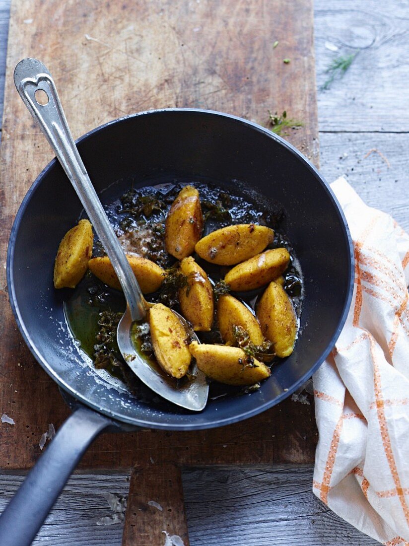 Pumpkin gnocchi in a pan