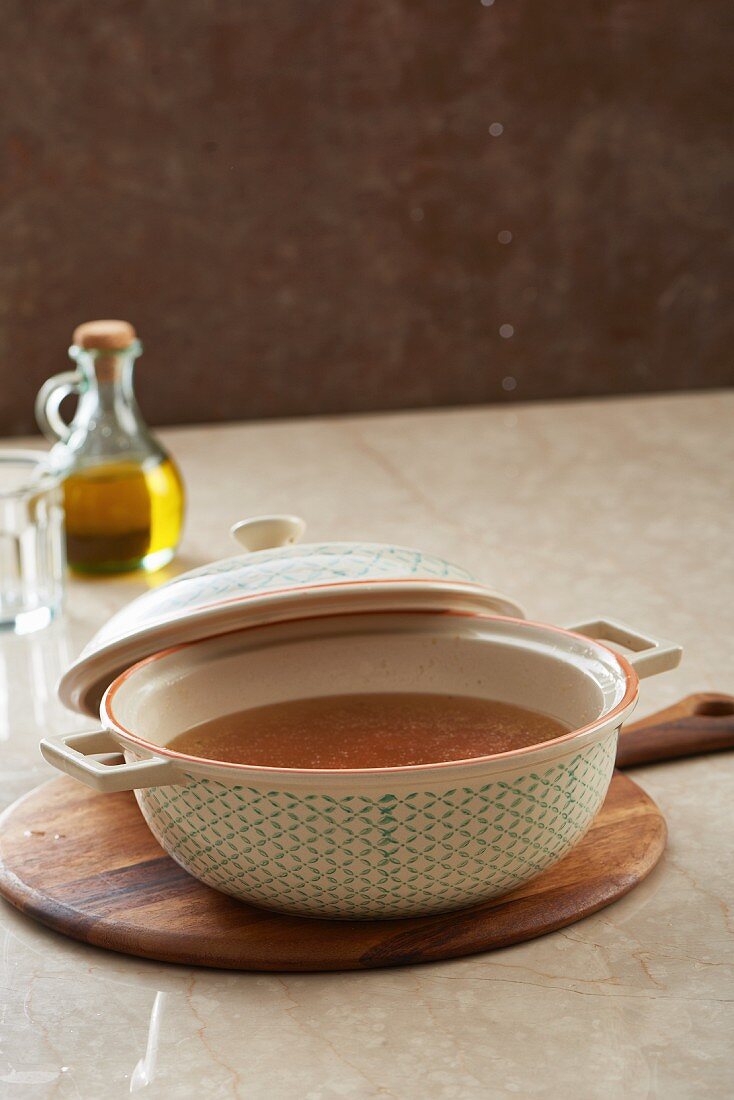 Broth in a soup tureen