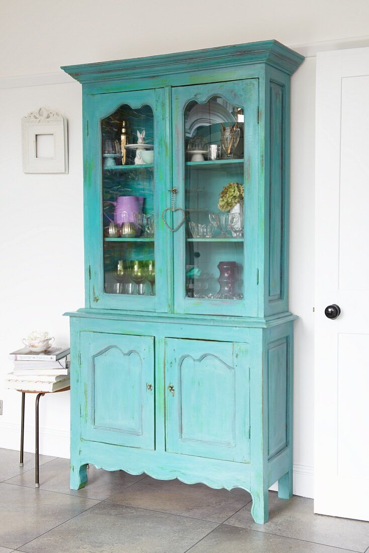 Refurbished, shabby-chic turquoise dresser