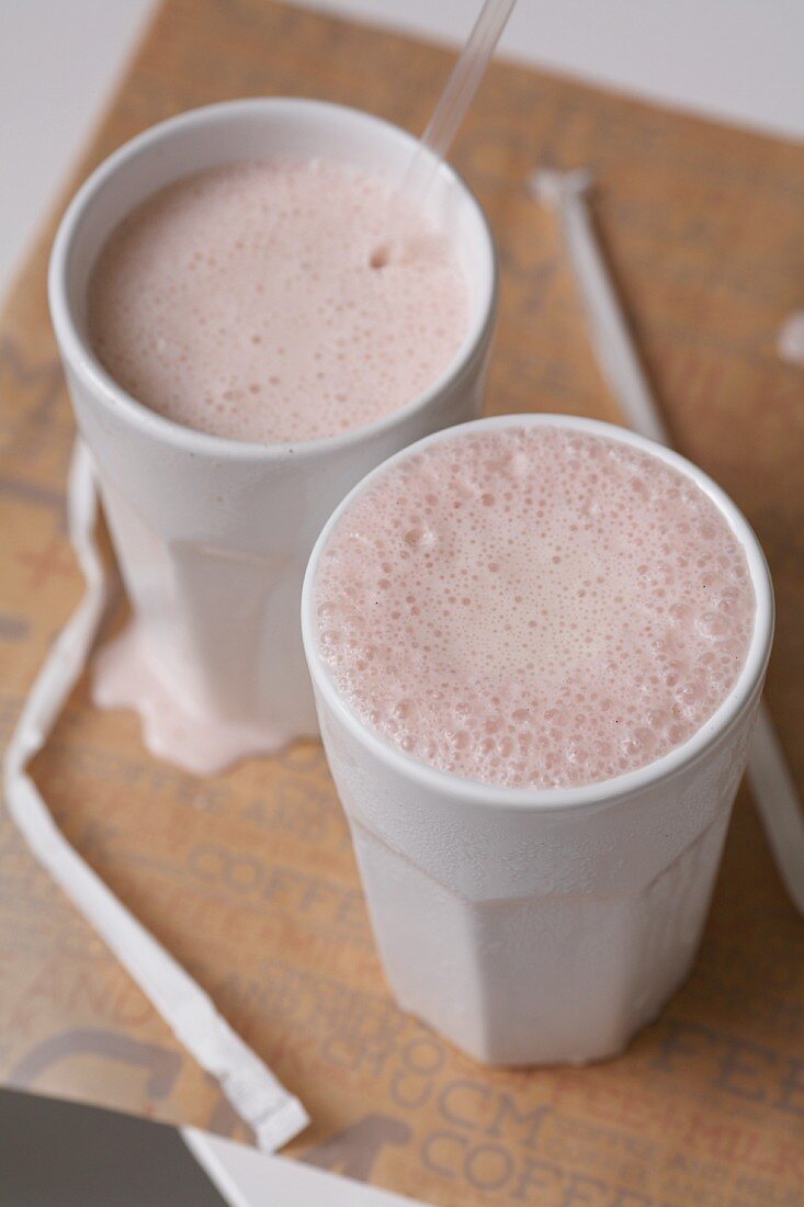 Two strawberry smoothies