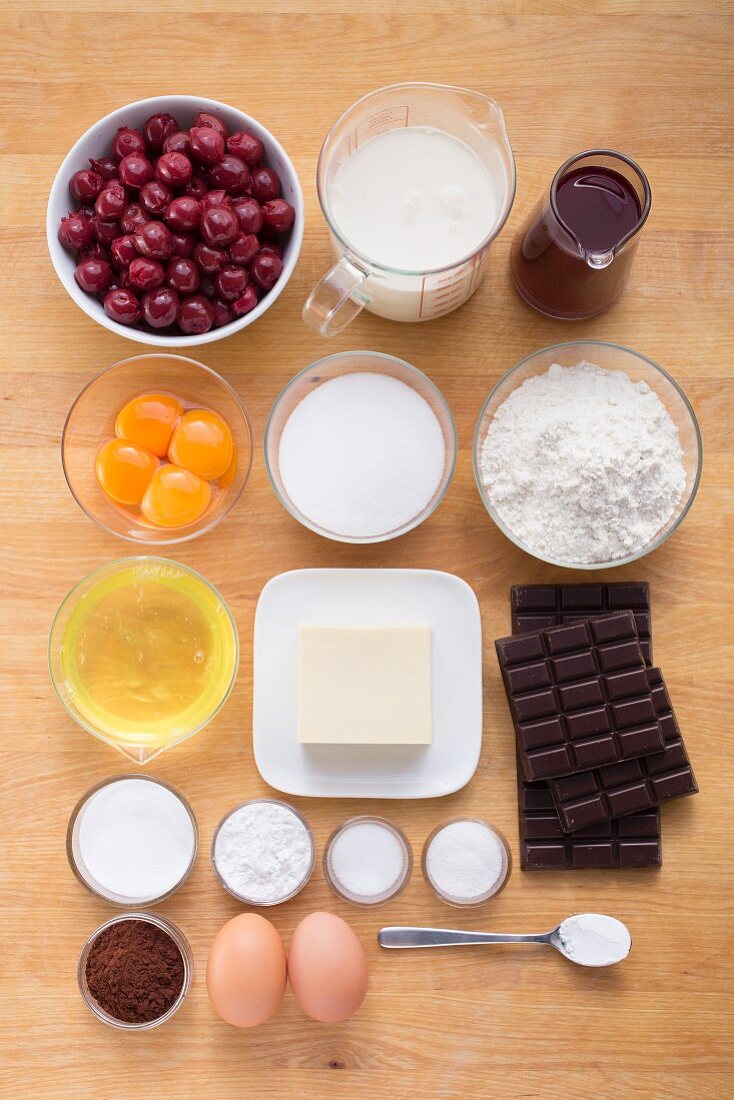 Ingredients for quick Black Forest cherry cake
