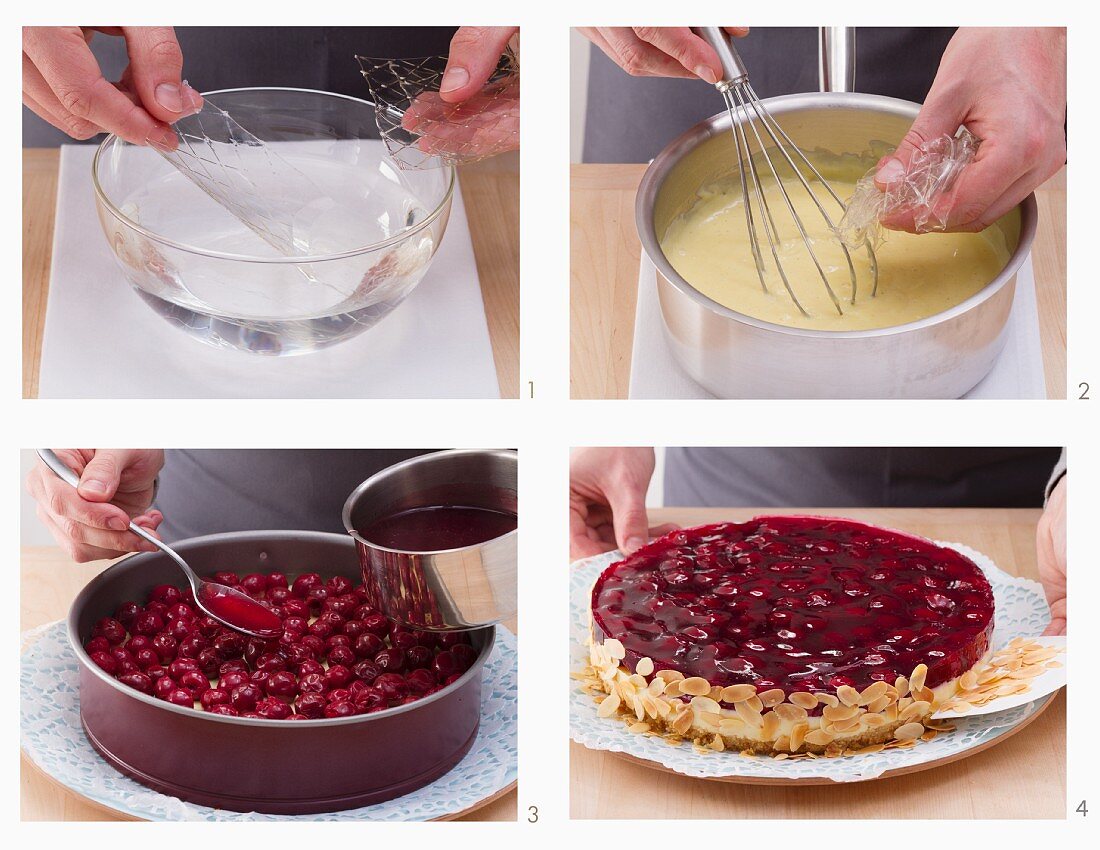 Vanille-Kirschtorte mit Amarettiniboden herstellen