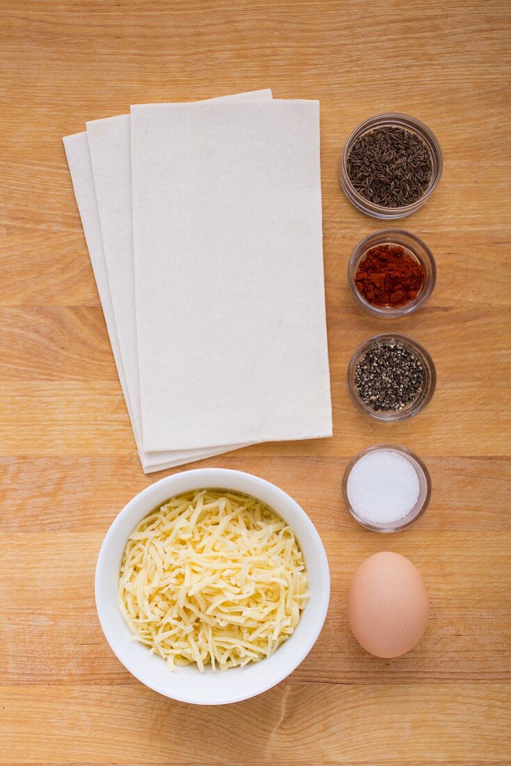 Ingredients for cheese squares with caraway
