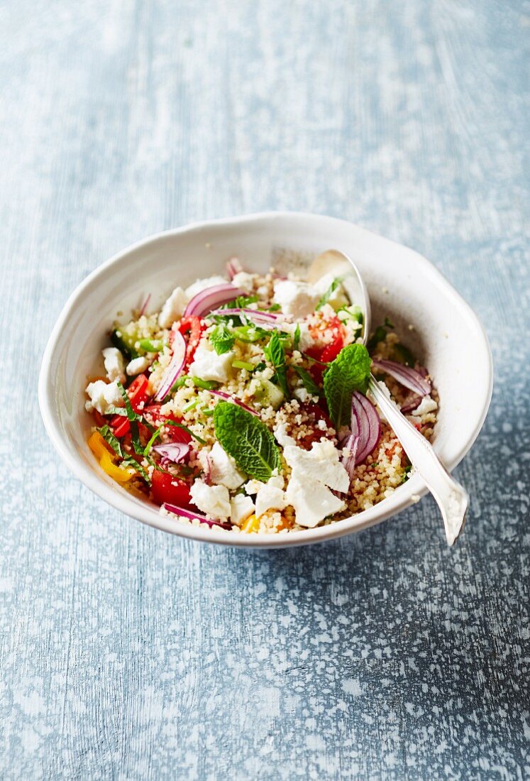 Tabouleh with couscous, vegetables, feta and mint