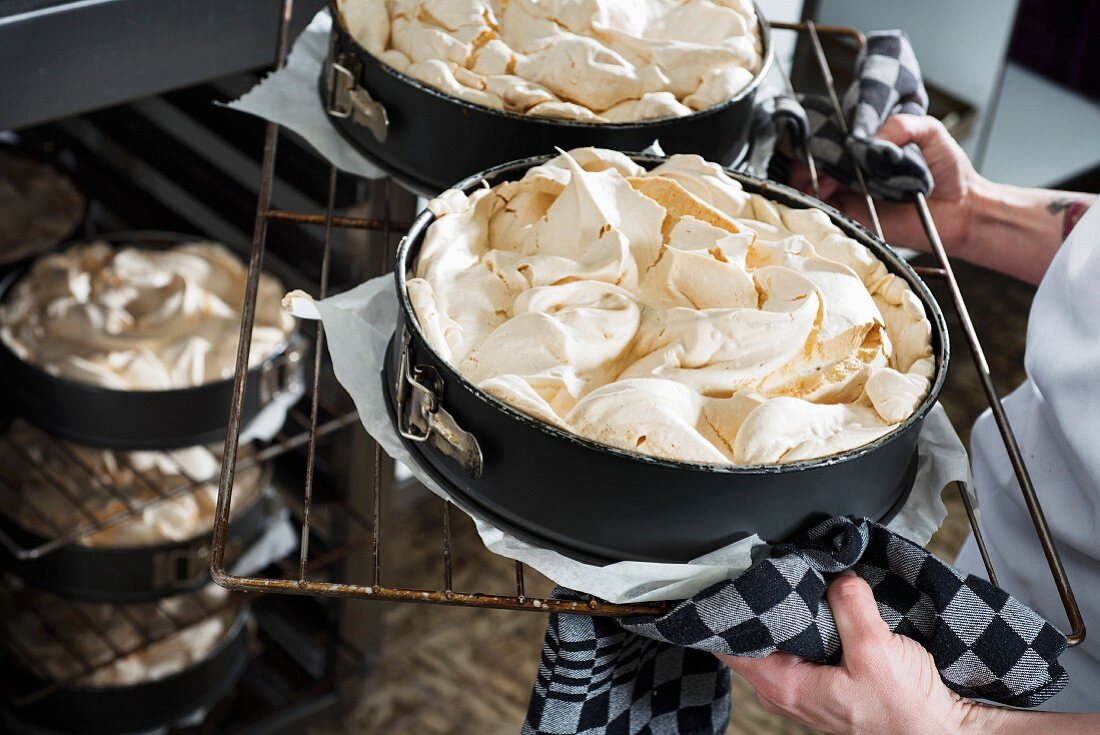 Freshly baked meringue cake