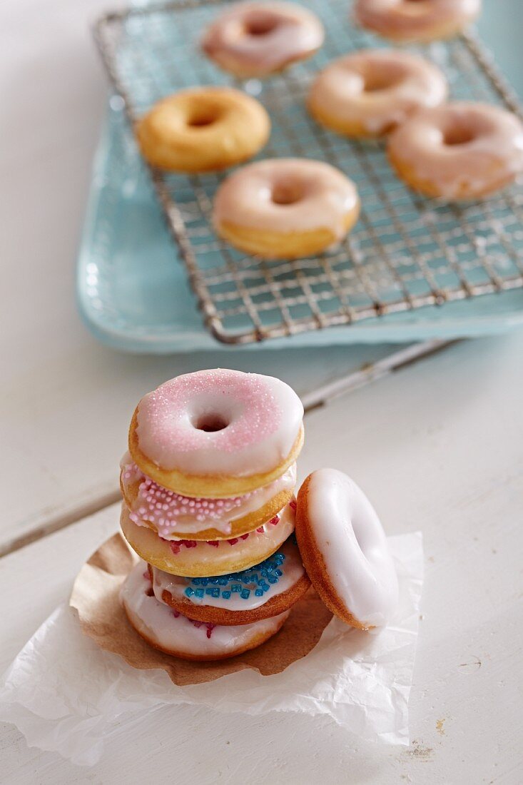 Mini doughnuts with colourful decorations
