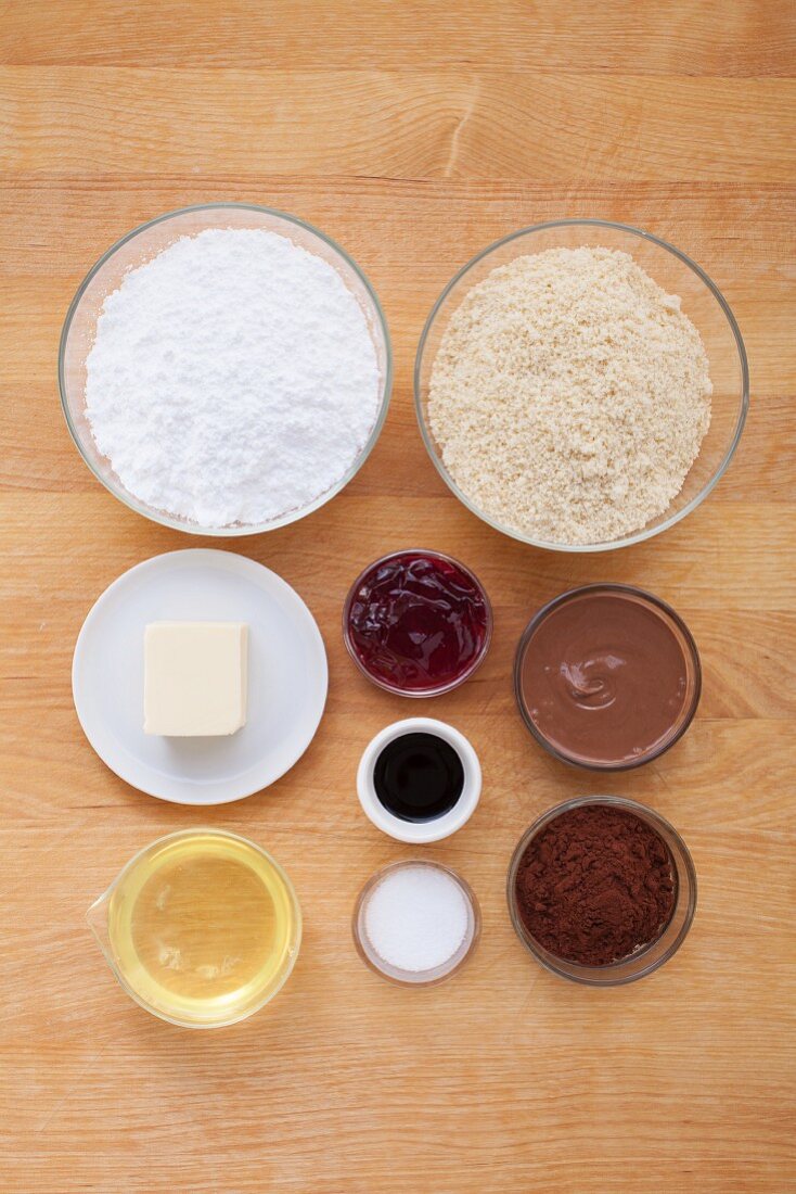 Ingredients for making colourful macarons