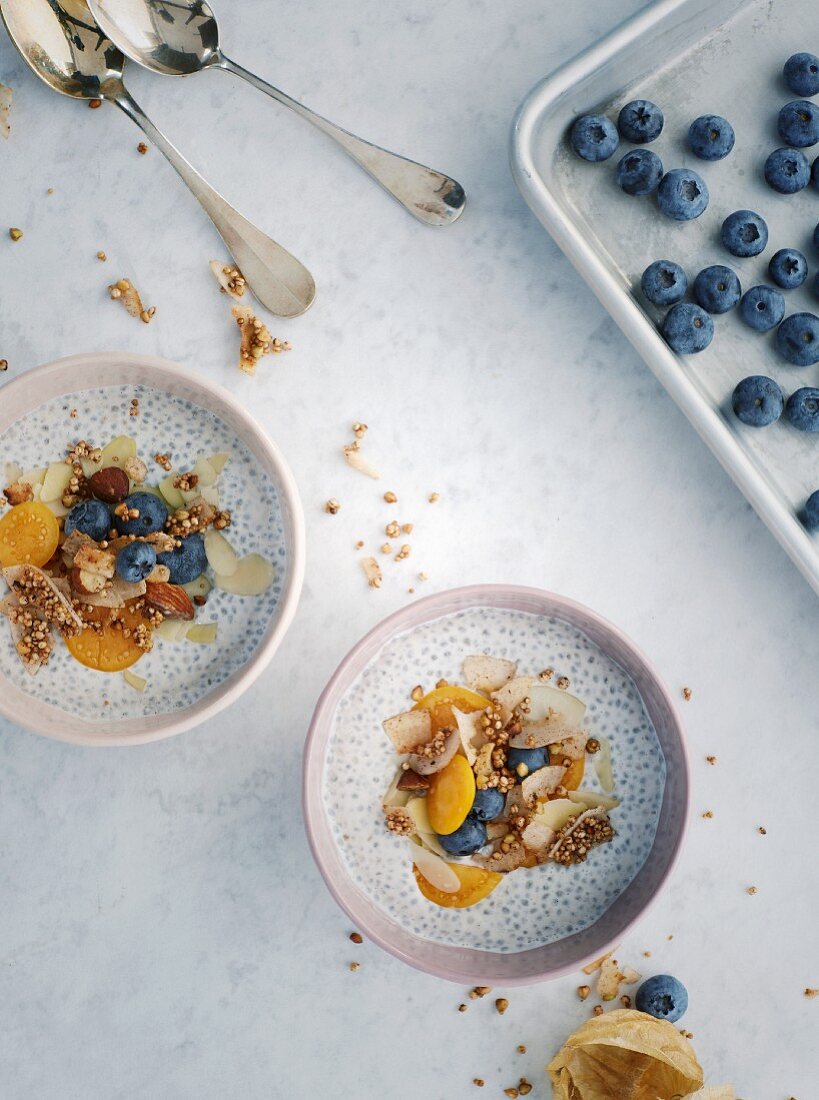 Chia berry bowl with coconut milk and granola