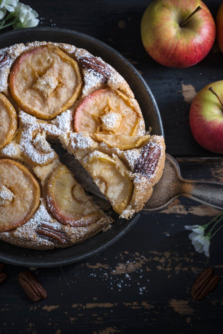 Vegan apple cake with pecan nuts