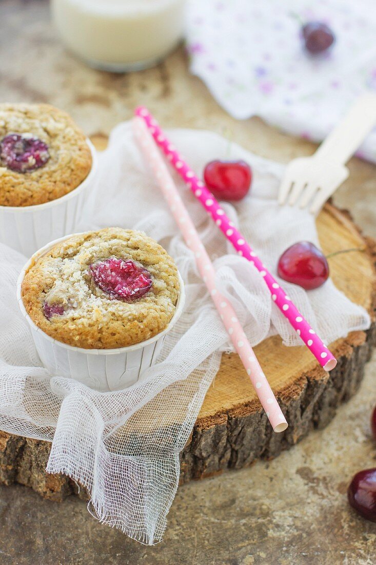 Vegan muffins with cherries