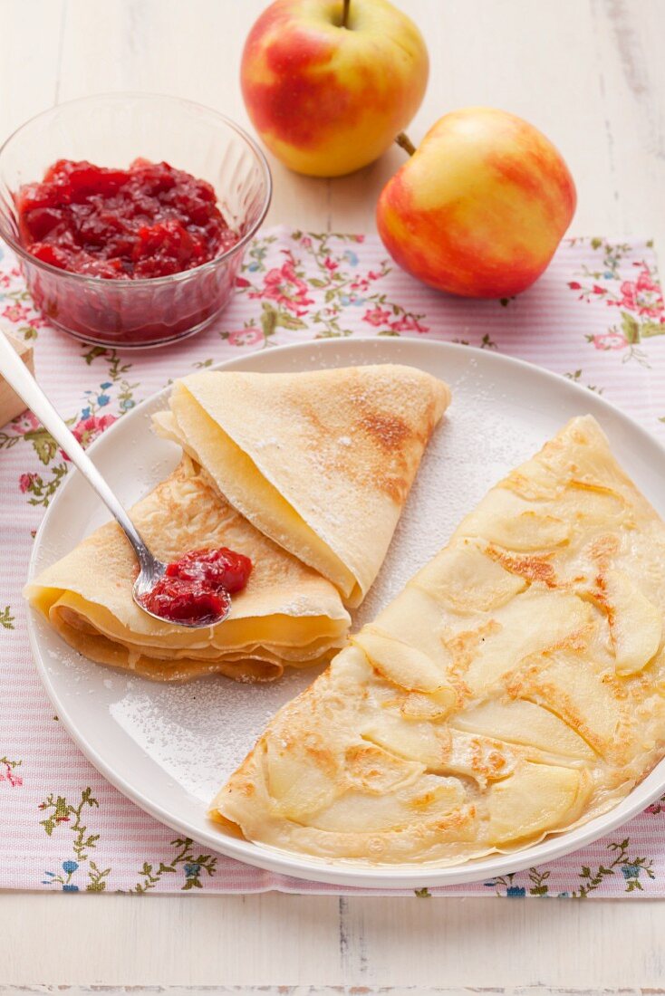 Classic egg pancakes with jam
