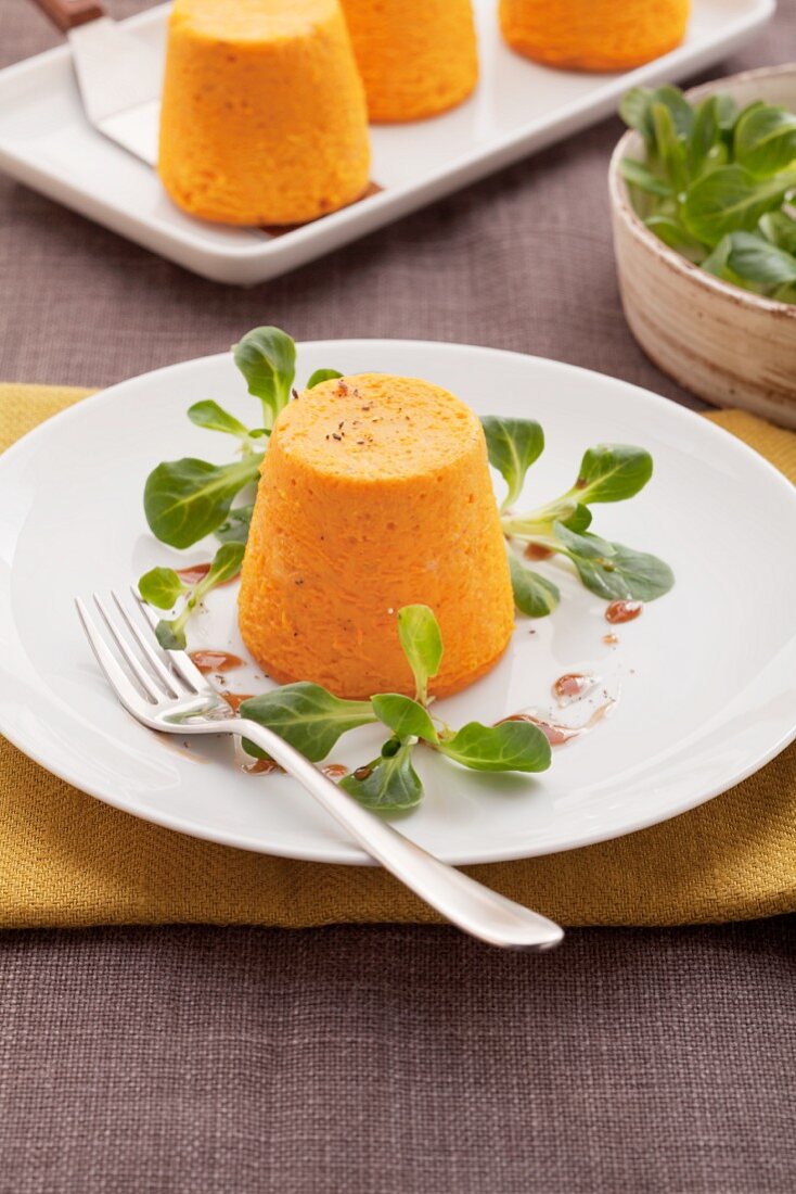 Pumpkin flans with lambs lettuce