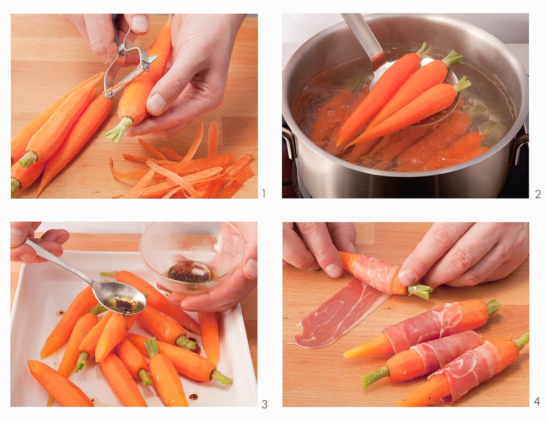 How to prepare carrots wrapped in parma ham