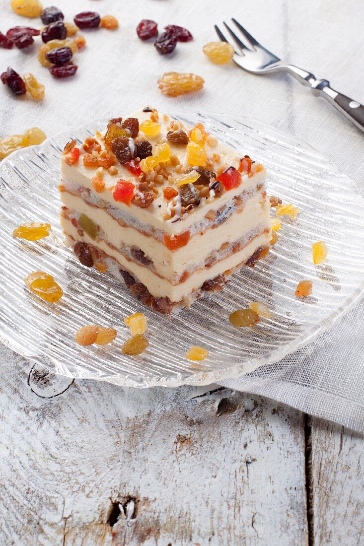 Colourful pieces of cake with dried fruits and nuts