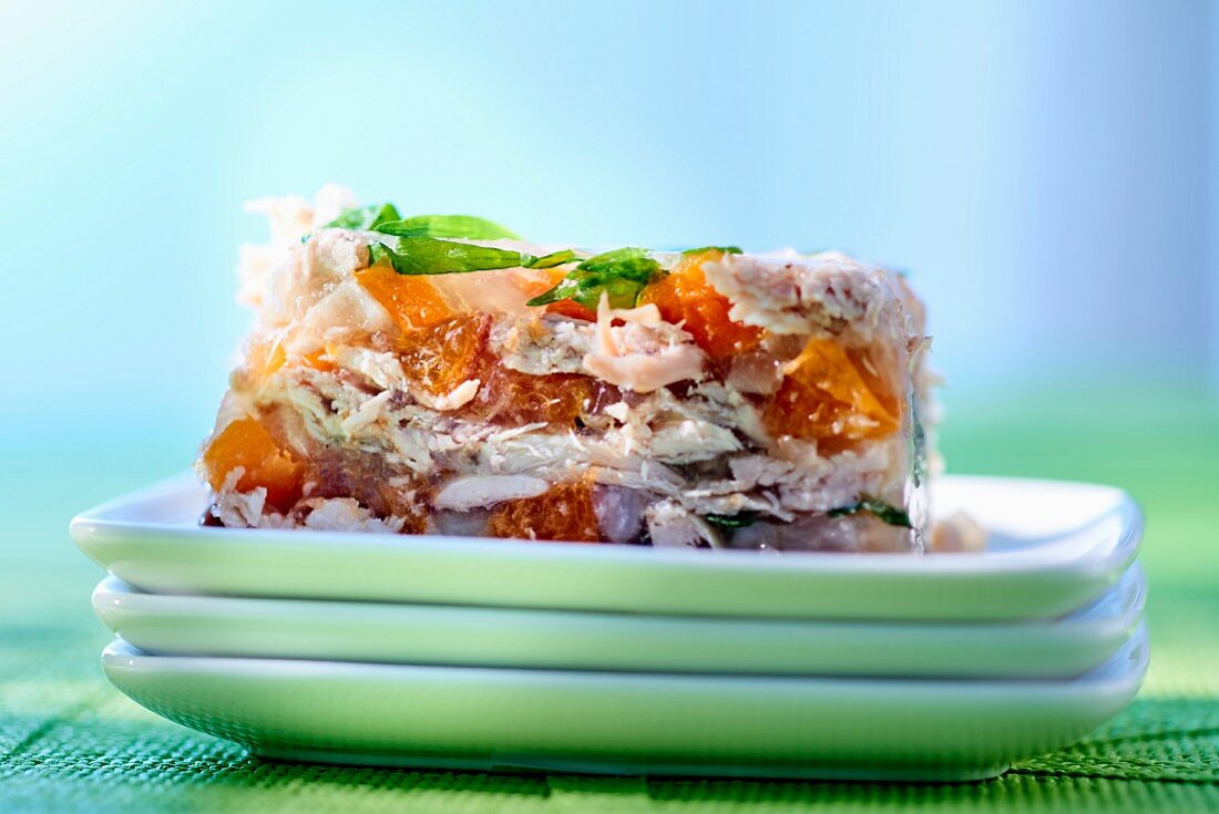 A summer terrine with apricots, rabbit and veal