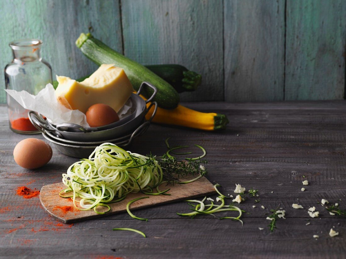 Ingredients for zoodles (zucchini noodles)