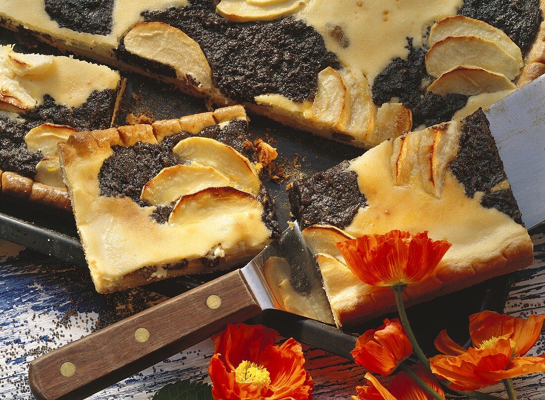 Kleckselkuchen mit Quark, Mohn & Äpfeln