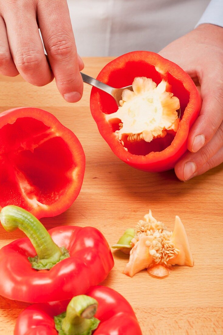Hollowing out a red pepper
